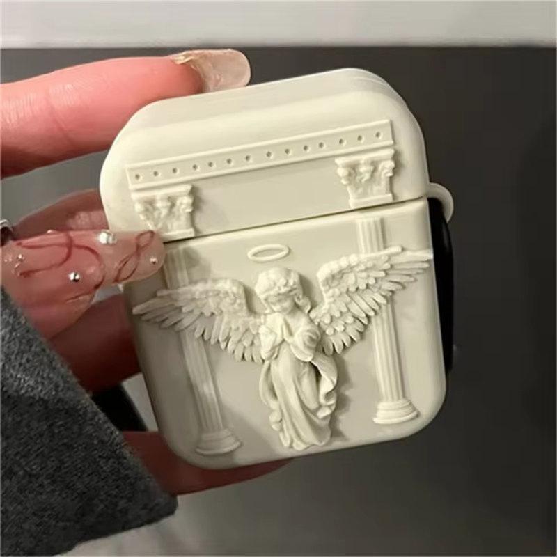 Милый 3D-силиконовый чехол с изображением молитвенного ангела для AirPods 4/3/2/1 и AirPods Pro 2 | Мягкий защитный чехол с поддержкой беспроводной зарядки
