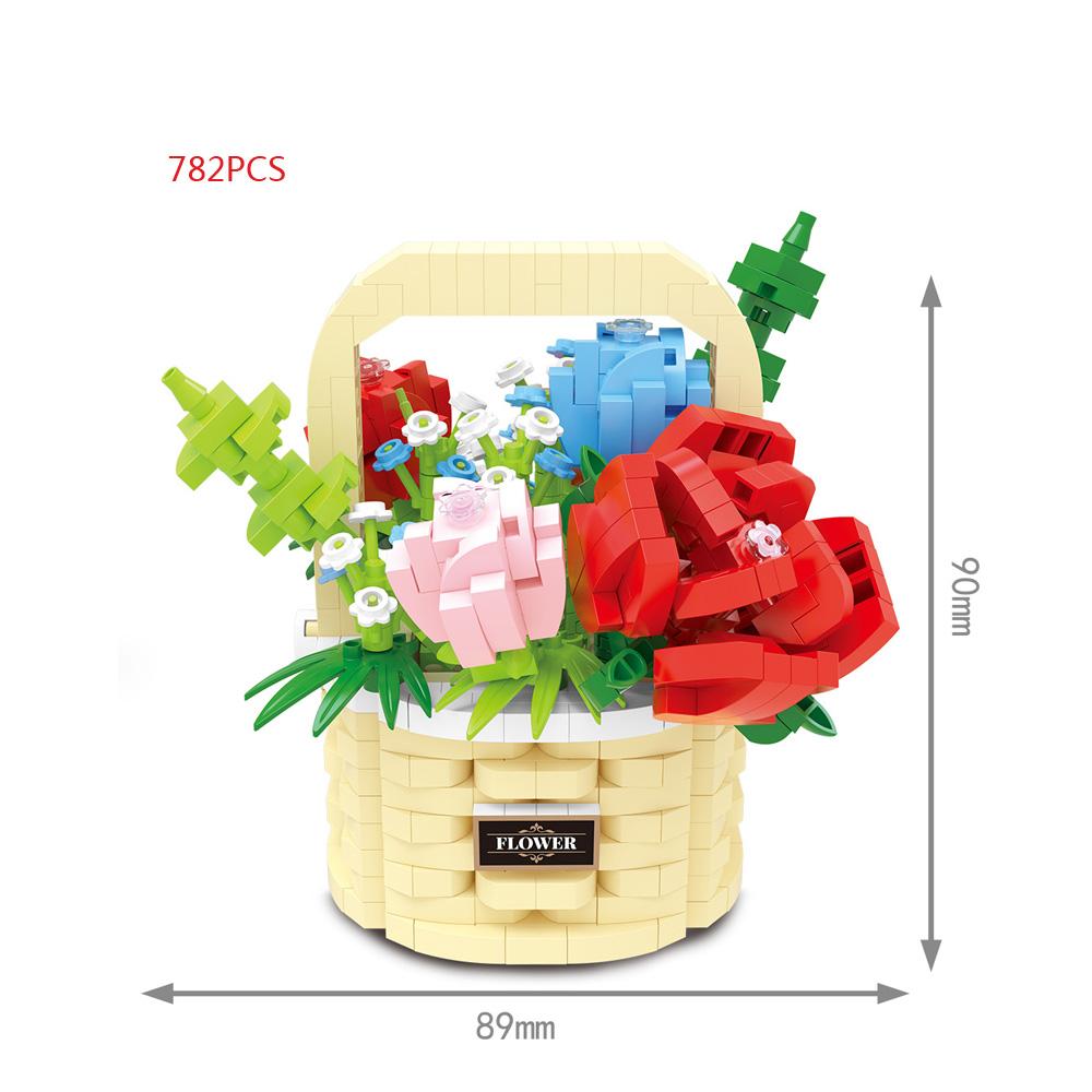 Home Furnishing Building Brick Sunflower Rose Chrysanthemum Mini Block Flower Basket Assemble Toys Construction For Girl Gifts