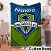 Custom Name Seattle FC Crest Throws Blanket Flannel Blankets for Couch Bed Gifts for Men Women Picnic blanket Christmas fan gifts