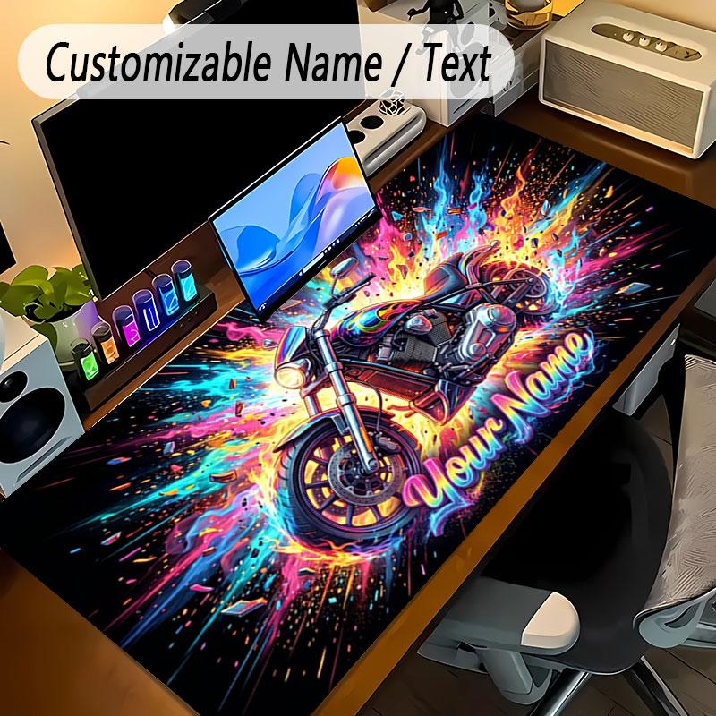 Motorcycle Biker Theme Personalized Mouse Pad Custom Name Text Non Slip Desk Pad For Laptop Office Desktop
