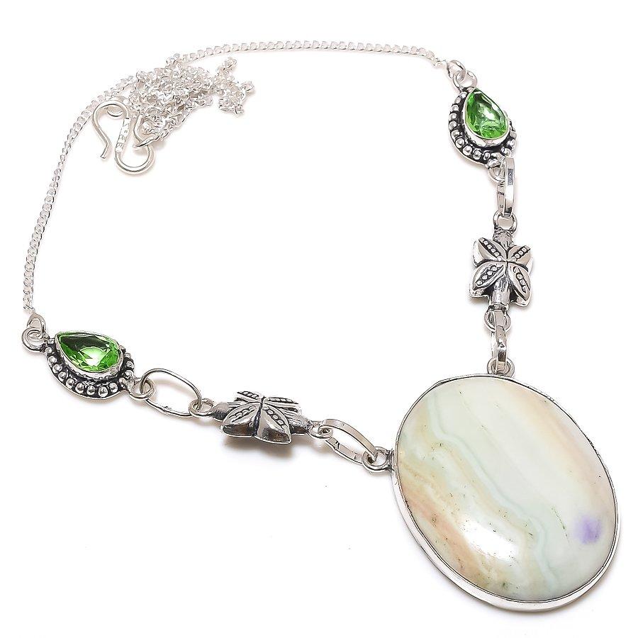 Подарочное колье из стерлингового серебра 925 пробы с натуральной императорской яшмой и цаворитом 18 дюймов c4I36