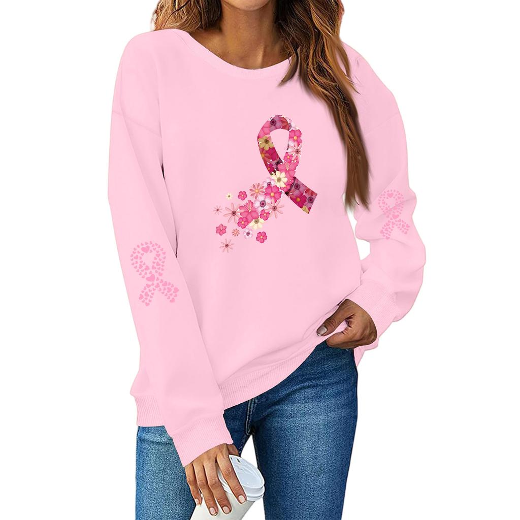 Breast  Sweatshirts For WomenRibbon Breast  Shirt Cute Dog Graphic  Long Sleeve Tops