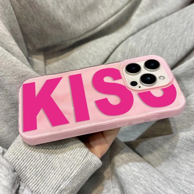 Stylish English Word Kiss Pattern Phone Case For iPhone 17 Pro Max Air 16 15 13 11 12 14 Plus 17E 16E Back Cover Shell Coque