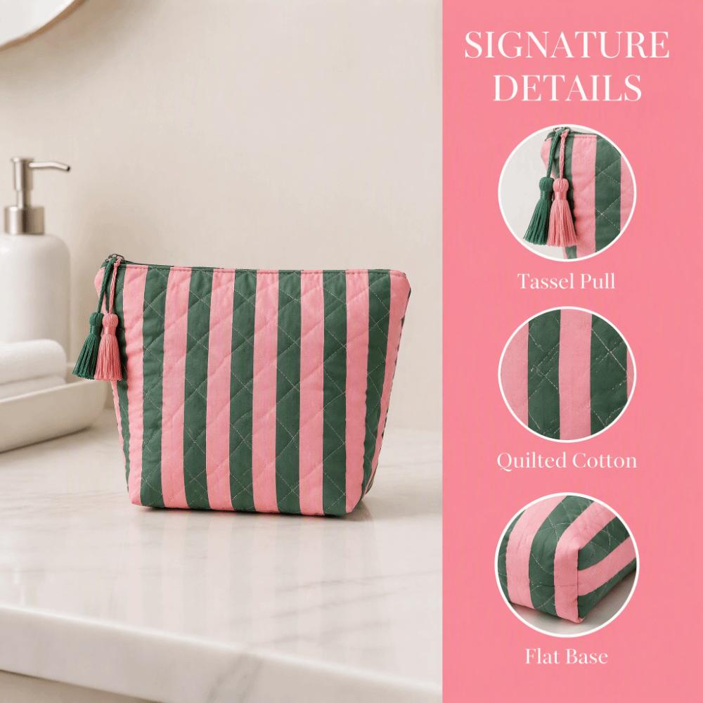 Striped Cosmetic Bag Large Capacity Travel Pouch Reusable Storage Bag Women