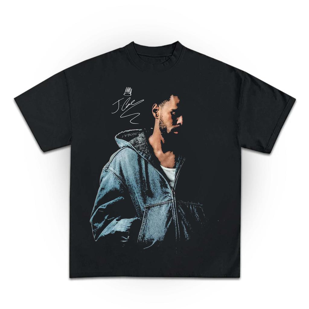 Футболка с принтом портрета J Cole, унисекс и женская, 100% хлопок, летняя, в стиле Y2K, повседневная и модная, с круглым вырезом, подарок для фаната
