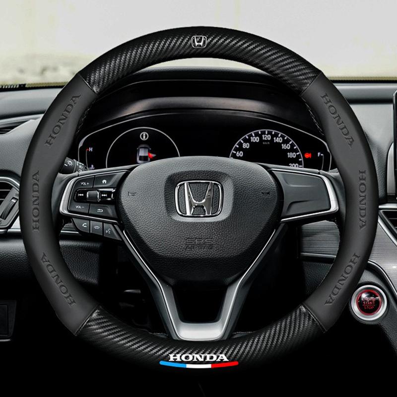 New Car Anti Slip Carbon Fiber Leather Steering Wheel Cover For Honda Fit Jazz GK5 Civic Type-R CRV Pilot Accord HRV Accessories UH3