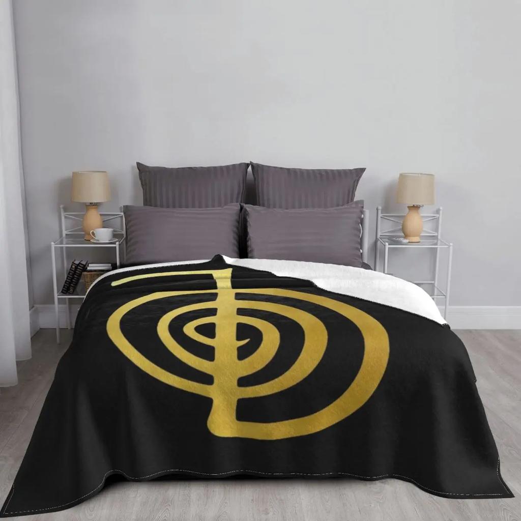 Reiki Healing CHO KU REI The Power Symbol Gold Spiritual Element Throw Blanket Thermal Bed Designers Retros Blankets