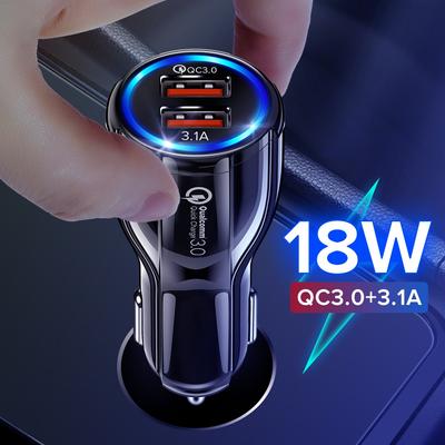 Автомобильное зарядное устройство 18 Вт 3,1 А, двойной USB-адаптер для быстрой зарядки QC, подходит для Samsung iPhone 12 11 Pro Max 6 7 8 Xiaomi Redmi Huawei
