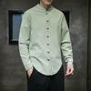 Мужская повседневная рубашка из хлопка и льна в китайском стиле 2023 года — большой размер, однотонная, на пуговицах, коллекция весна/лето