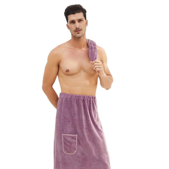 2Pcs/Set Men Bath Towel Adjustable Shower Wrap And Absorbent Towel Wearable Towel Skirt with Pocket for Gym Beach Sauna Spa