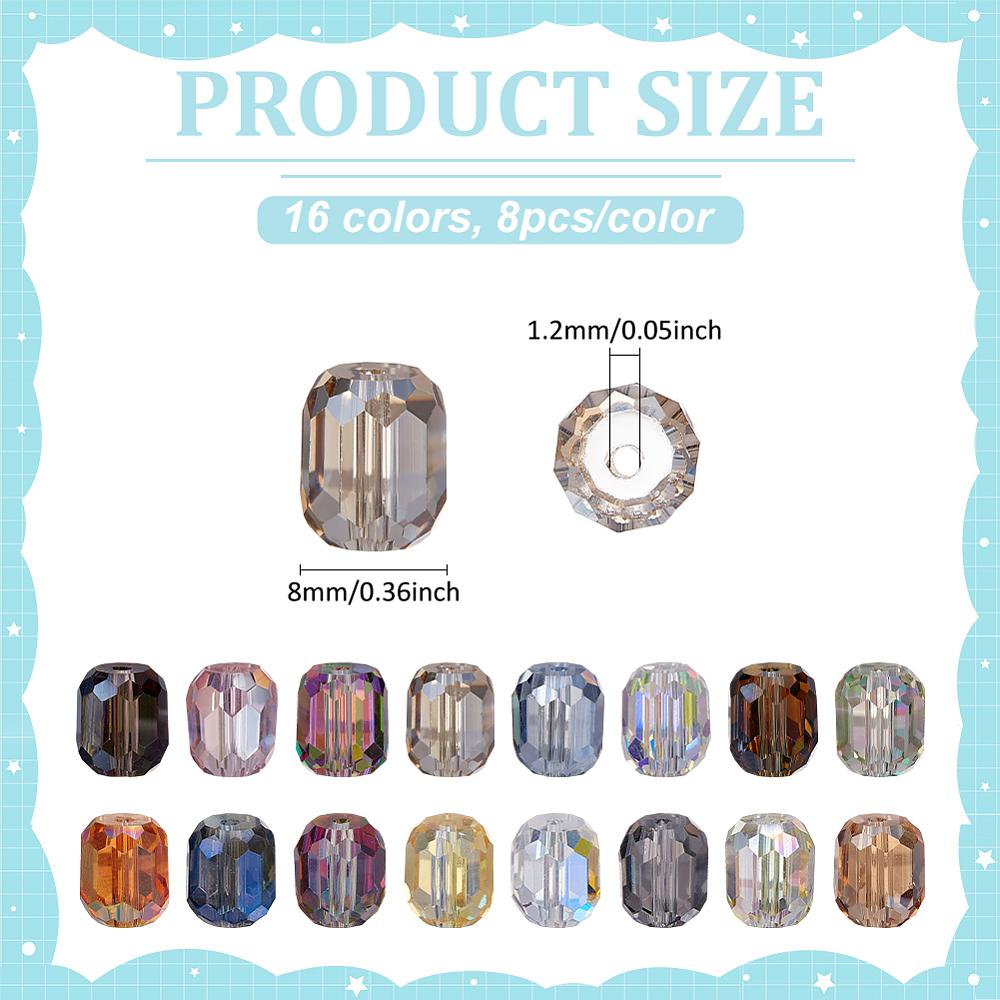 1set 128pcs 16 colors Electroplate Glass Beads Square Faceted Mixed color 8x8mm Hole: 1.2mm 8pcs/color