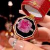 Jewelry Copper Bottom Gold-Plated Imitation Rose Cut Dragon Fruit Color Light Luxury Ring Women 14 * 14