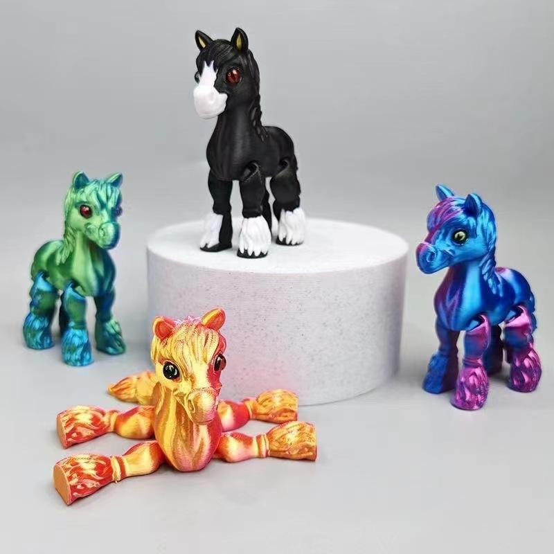 1Pc Random Color All-in-one Molding 3D Printed Horse Simulated Statue Cute Horse Joint Tail Movable Figurine Office Decor
