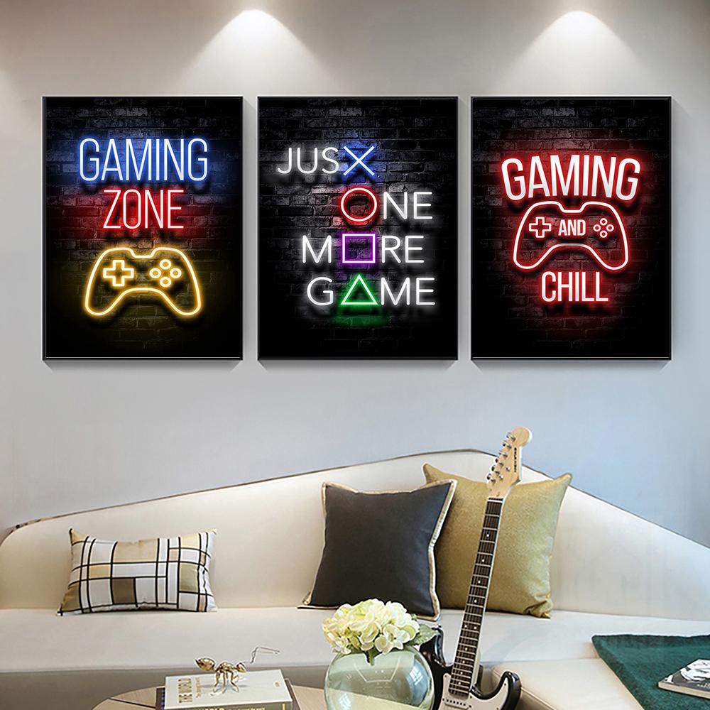 Modern Lights Gaming Zone Industrial Neon Wall Art Canvas Painting Posters Picture For Internet Cafe Bar Boy Room Home Decor
