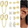 Bobisty 6 Pairs 14K Gold Plated Flat Back studs Earrings for Women Men Hoop Earrings Stacks Cartilage Piercing Jewelry3
