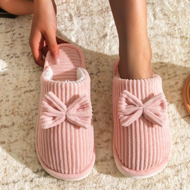 Fashion Fashion Women's Bow Slippers Fall/Winter Indoor Bedroom Floor Lightweight and Comfortable&Soft Warm Slippers for Home