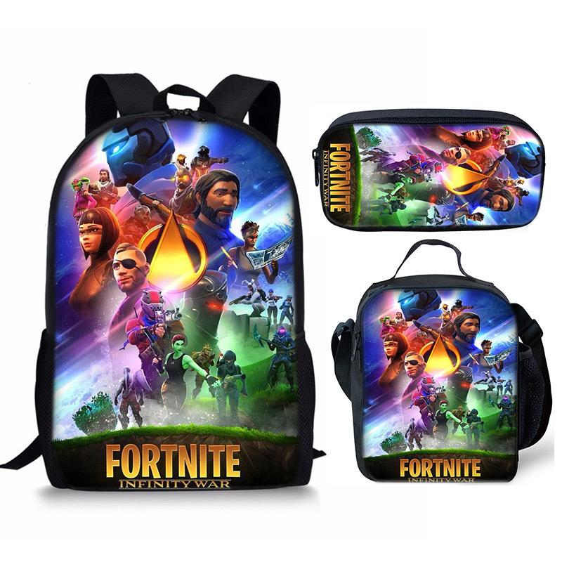 3 шт. Рюкзак для активного отдыха Fortnite Аниме Мультфильм Школьная сумка Большая вместимость Студенческие школьные сумки Пенал Милый и очаровательный Сумка для обеда Подарок на день рождения