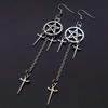 Pentagram Gothic Sword Earrings Silver Plated Huggie Hoops Dangle Witchy Jewelry Pagan Wiccan Tarot Gothic Pentacle Sword Cross Drop Earrings
