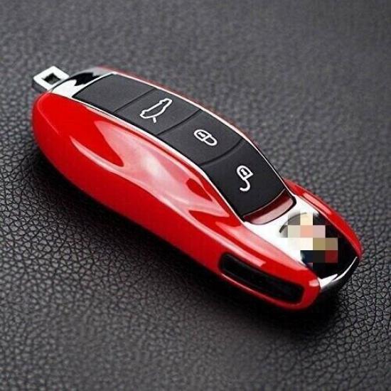 Red Remote Smart Key Shell Holder Cover For Porsche Cayenne Panamera Macan 911