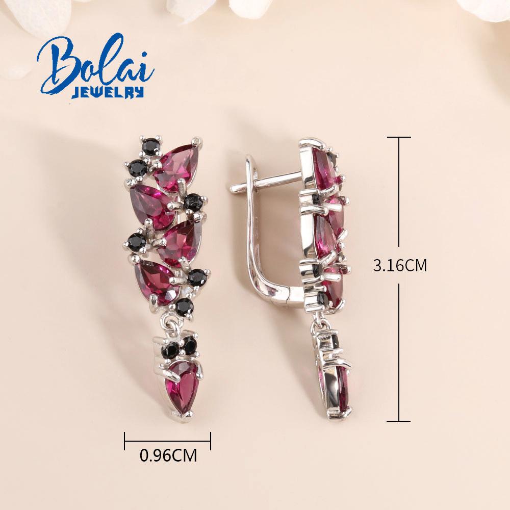 Bolaijewelry Кольца с натуральным родолитом, серьги из стерлингового серебра 925 пробы, изысканные украшения для женщин, жены, роскошный дизайн, подарок на годовщину