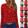 Women's T Shirt Tee Button Christmas Print Long Sleeve Daily Weekend Fashion Basic V Neck Regular Top