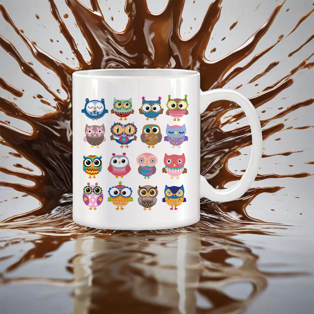 Various Birds Pattern Beer Mug Owl Themed Coffee Mugs Drinkware for Milk Juice Soup Cute Gift for Classmate Coworker Ceramic Cup