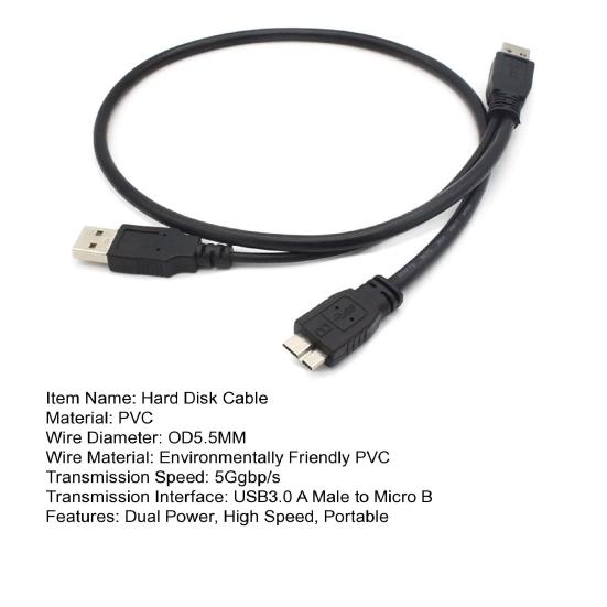 Кабель для мобильного жесткого диска 60 см USB3.0 A «папа» к Micro B, 5 Гбит/с, Y-образная форма, двойное питание, высокоскоростной портативный внешний шнур адаптера для конвектора для жесткого диска