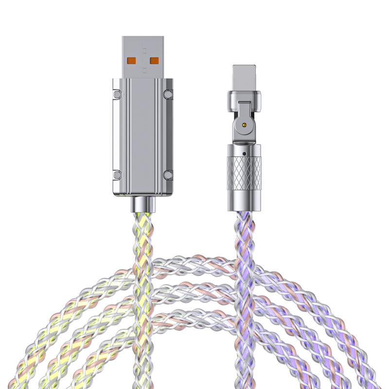 6A 180 поворотный RGB световой USB-кабель для зарядки типа C Android телефонный кабель для Samsung S10 S20 Xiaomi mi 11 провод для зарядного устройства для передачи данных