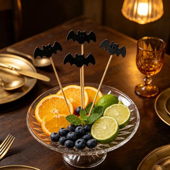 Decorative Sandwich Picks 100PCS Halloween Bamboo Toothpicks, Cute Tree Shaped Disposable Skewers, Natural Appetizer Dessert Toppers for Appetizers
