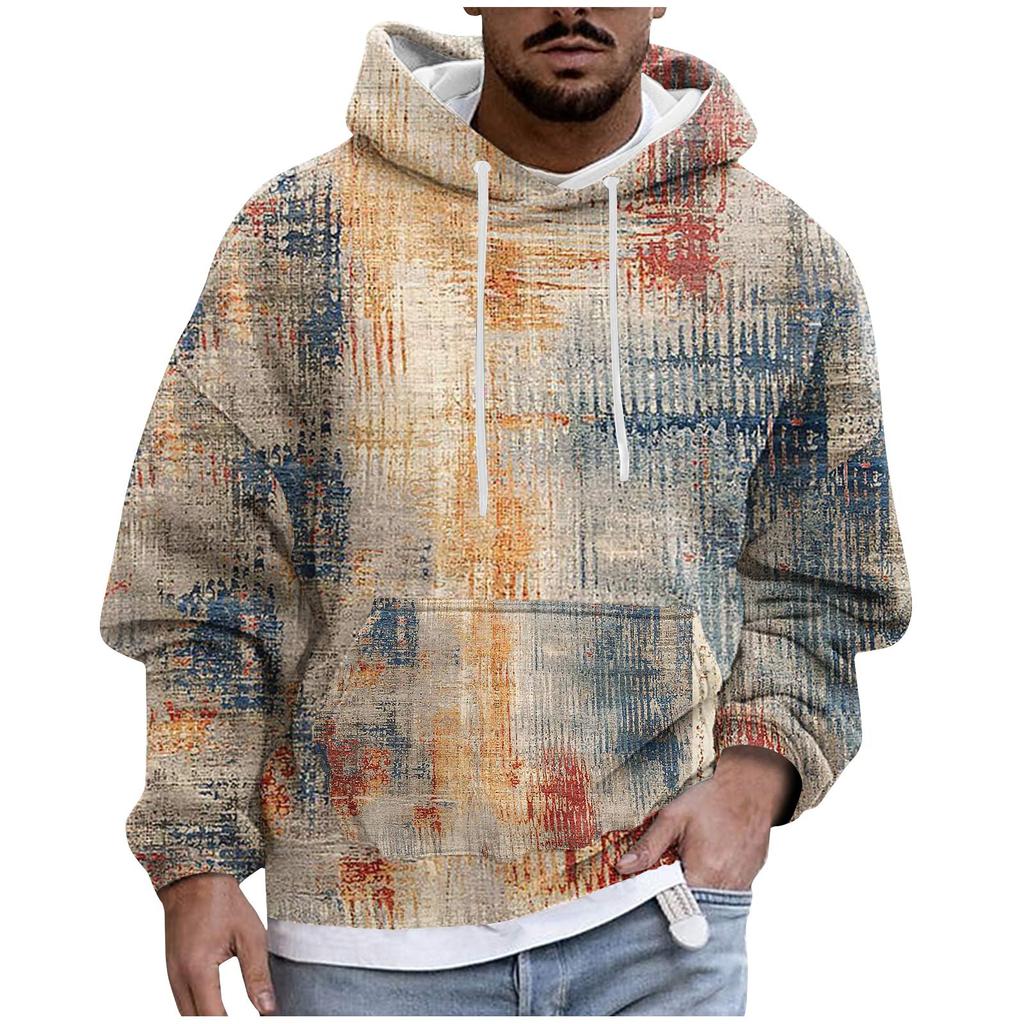 Men's Print Plush Warm Coat Fleece Sweater Casual Coat Pocket Sweater Autumn Winter Coat