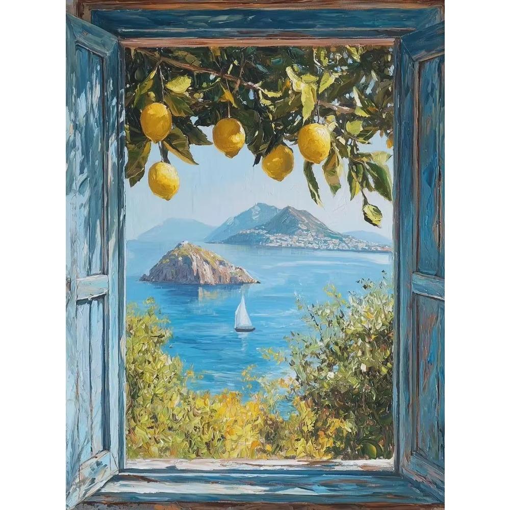 Fresh Italian Summer Ocean Landscape Art Poster Canvas Printing Coastal Villa Hotel Homestay Wall ation Painting Frameless