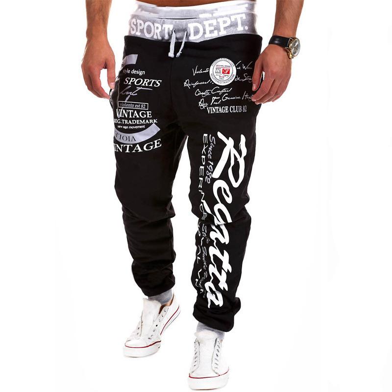 Men's Letter Printed Sweat Pants Casual Loose Trousers