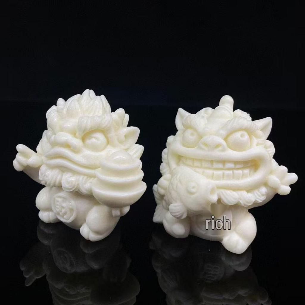 Ivory Nut Carving: Lion Tea Pet for Wealth & Fortune - Unique Home & Office Desktop Ornament