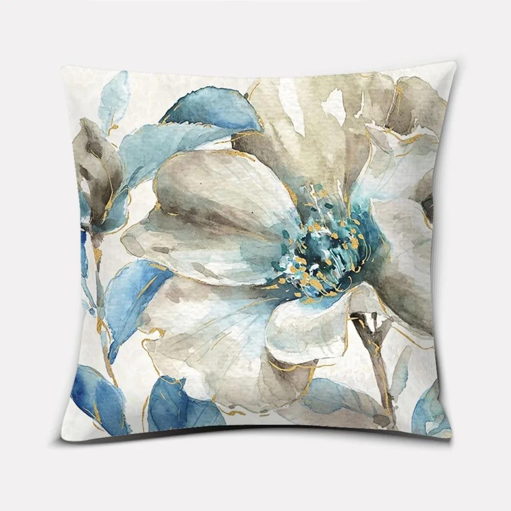 Blue Floral Watercolor Pattern Pillow Covers Pattern Cushion Cover Suitable for Sofa Bedroom Car Pillow Cover