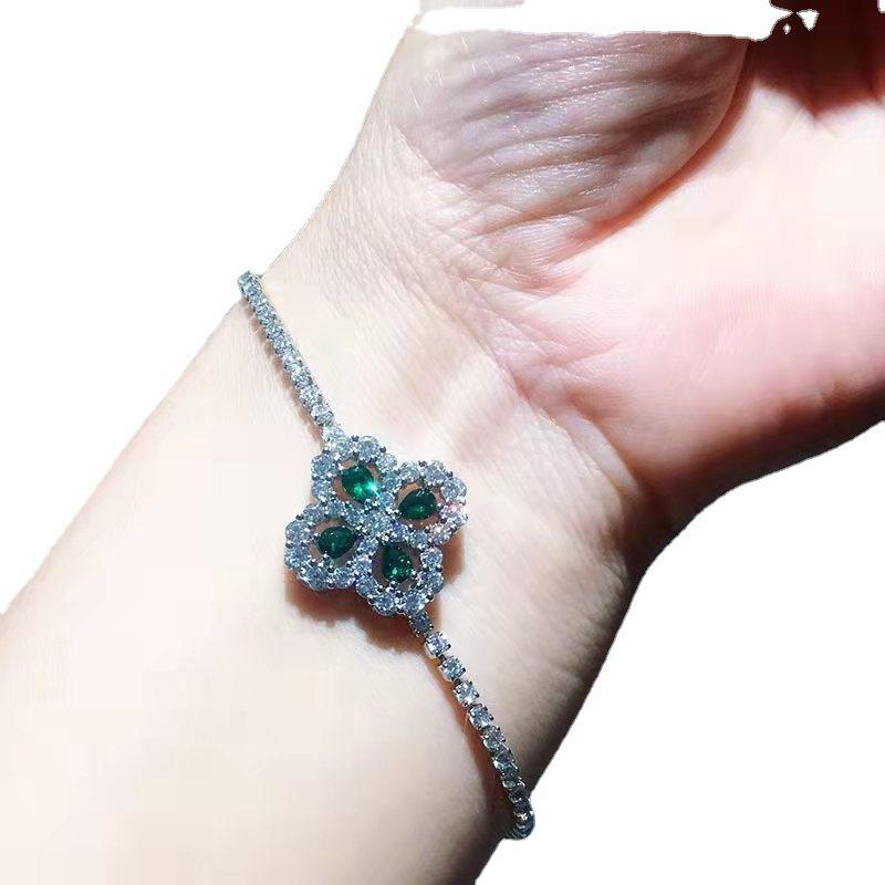 Комплект украшений «Темперамент» Симуляция зеленого сокровища Кристалл Ожерелье «Темперамент» Мода Цвет сокровища Браслет Серьги-гвоздики из циркона