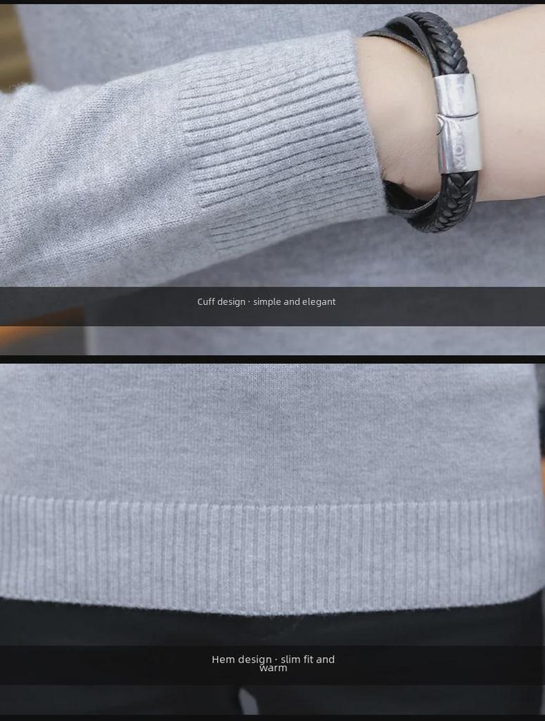 Мужской корейский облегающий свитер с высоким воротом - однотонная вязка для осени и зимы