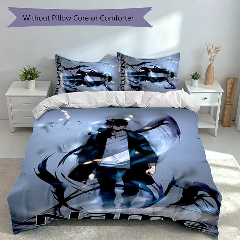 3pcs Custom Name Solo Leveling Bedding Set,Includes 1 Duvet Cover and 2 Pillowcases,All-season Bedroom Decor