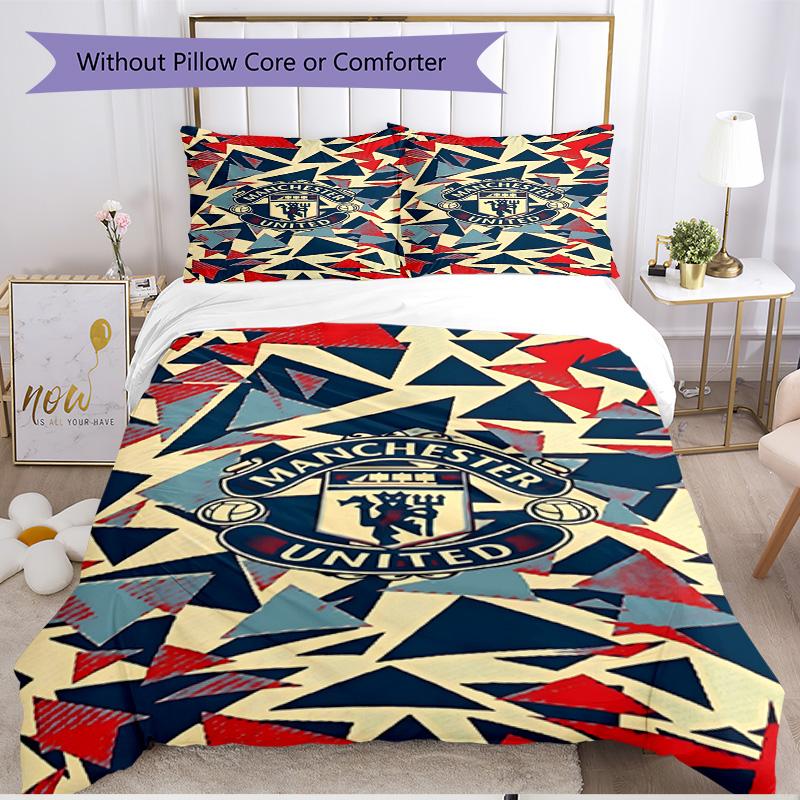 3pcs Duvet Cover Set (1*Duvet Cover + 2*Pillowcase, Without Core), Football United F.C Print Soft All‑Season Bedding Set, Home Bedroom Decor Gift