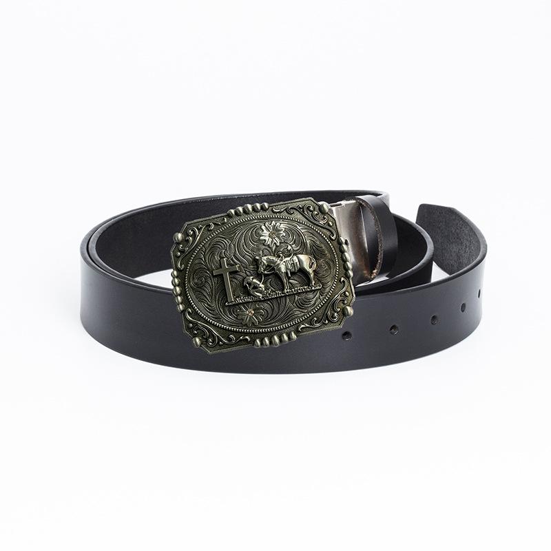 Ремень Western Cowboy Horse Cross из цельной коровьей кожи в винтажном стиле