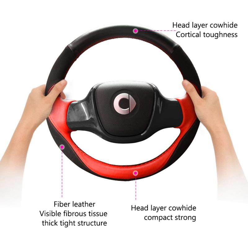 Автомобильный чехол из натуральной кожи для ручного шитья, чехол на руль, украшение интерьера, аксессуары для 09-14 Smart 451 Fortwo