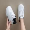 Large Size Women's Autumn New Leather Fashion Contrasting Color White Shoes Lace-up Casual Sports Shoes