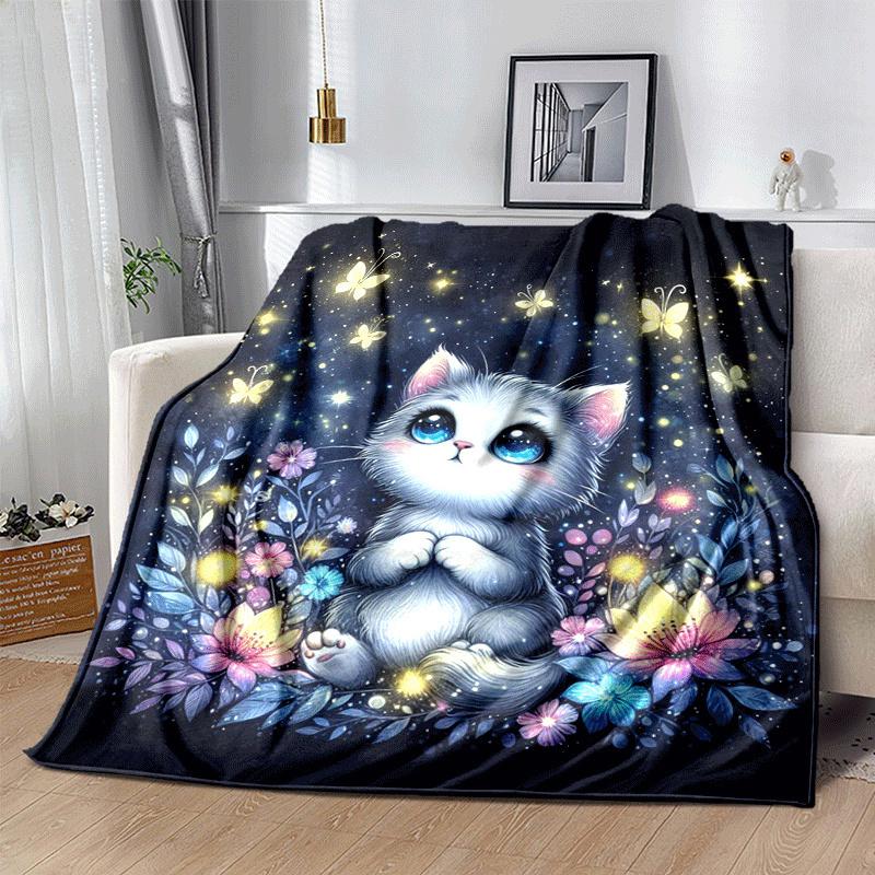 1pc Kitten Printing Lightweight Flannel Blanket, Comfortable and Warm Blanket, for Camping Sofa Bed and Couch Office, Gift