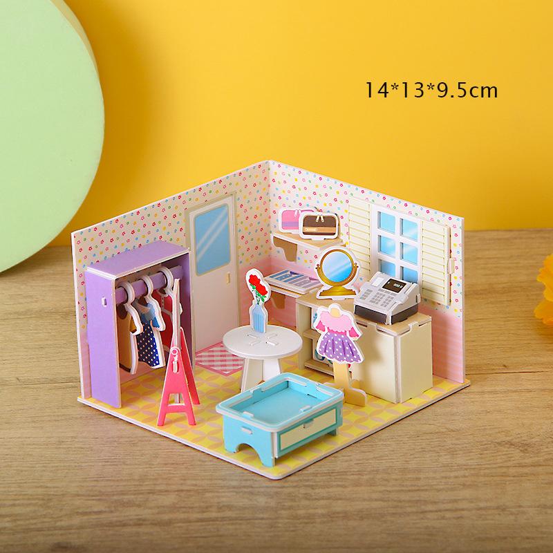 Cardboard Puzzle 3D House Room Shops Model Puzzle Toys Kids Handmade DIY Assembling Toys