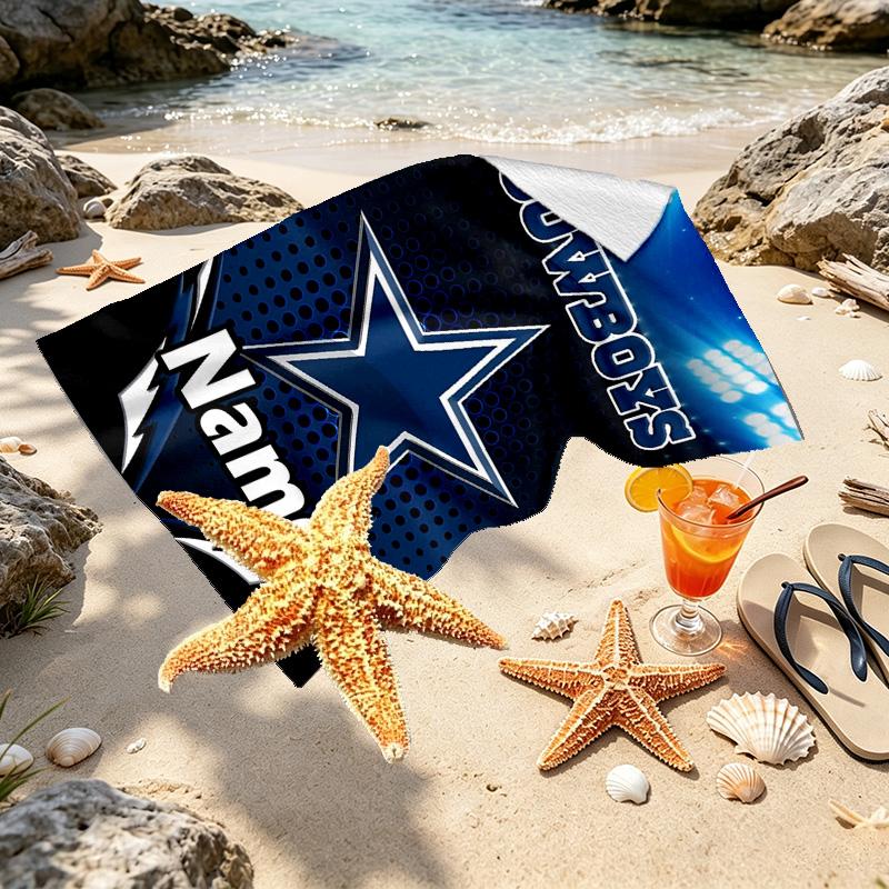 Custom Name Personalized Dallas Cowboys Print Beach Towel, for Trip Camping Beach Party Home Decor, Birthday Gift for Family & Friends