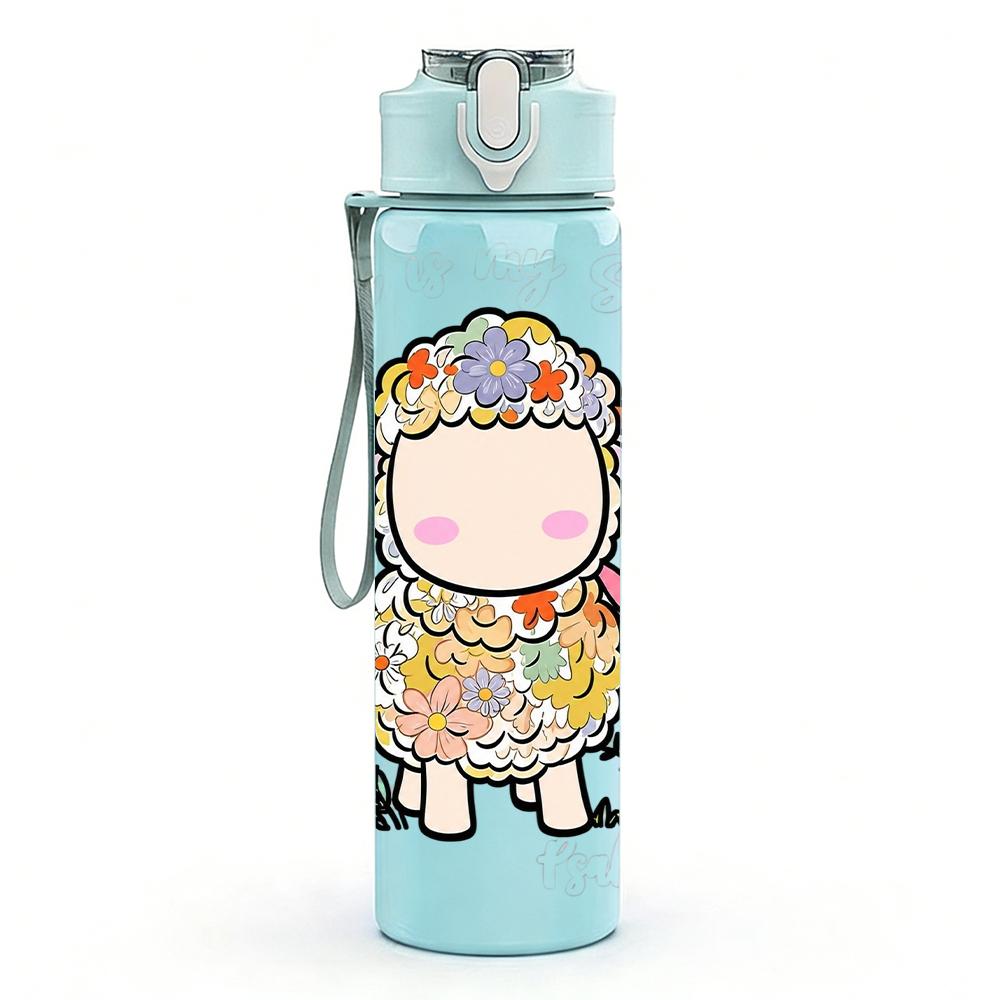 1PC Floral Sheep Cartoon Graphic,750ml Color Plastic Sports Water Bottle,Leakproof Flip Straw Lid,Suitable for Sports Office Home Use