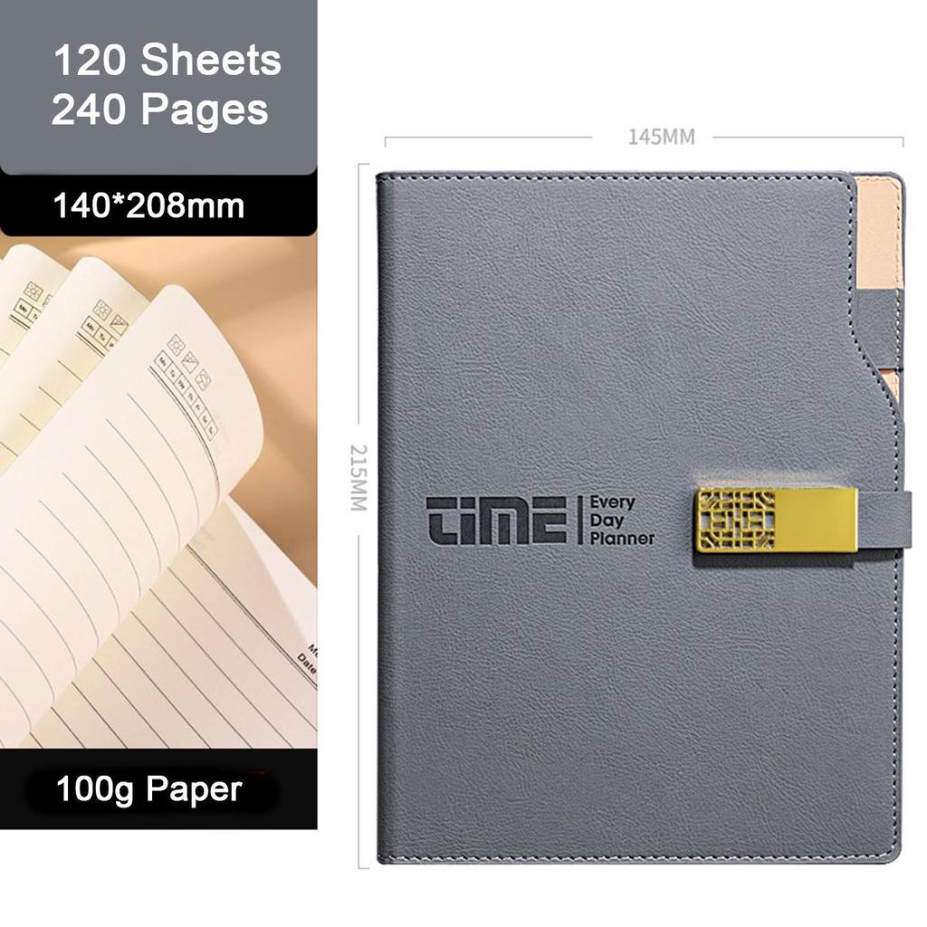 A5 Leather Business Notebook, Buckle-mounted Work Meeting Record Book, Notepad, Student Subject Notes, Thickened Diary, Lined Pages