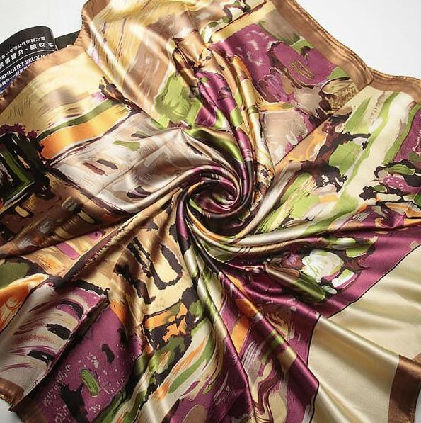 90*90cm Luxury Brand Women Silk Scarfs Van Gogh Painting Square Scarves Spring Summer Shawls For Ladies