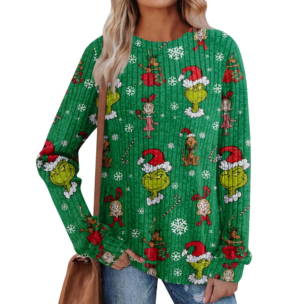 Women's Printed Lightweight Brushed-Cotton Round Neck Top