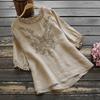 Ethnic Style Plus Size Embroidered Women's Cotton Linen T-Shirt for Summer 2025