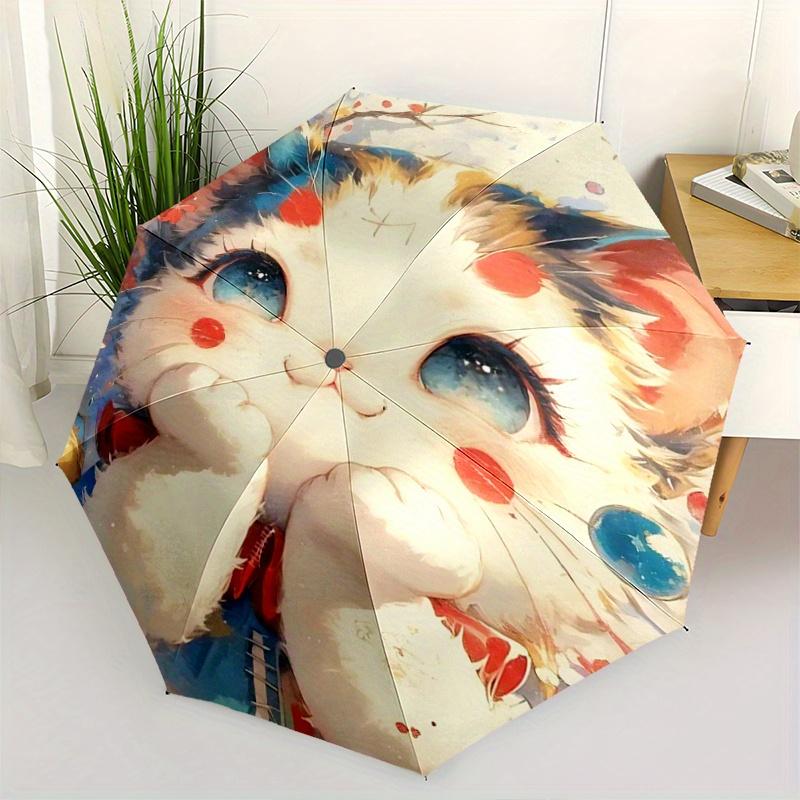 1pc Cute Little Cat Pattern Automatic 3-Fold Umbrella, 8 Steel Frames, High-Value Folding Umbrella, Suitable for Office, Travel and Outdoor Adven